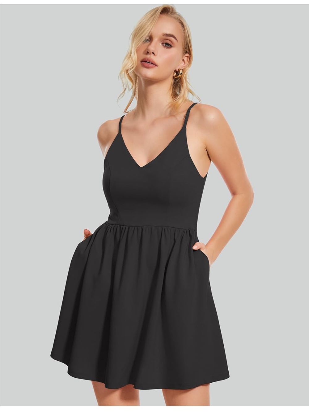 Royalamp Classic Black V-Neck Spaghetti Strap Dress
